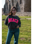 sweat gris femme avec inscription rose fluo