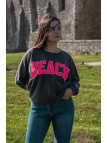 sweat gris femme avec inscription rose fluo
