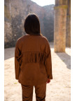 veste femme effet daim franges