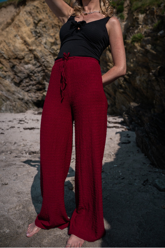 pantalon femme large prune