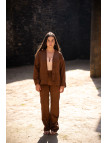 pantalon femme effet daim marron