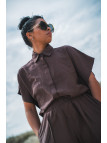 chemise chocolat effet lin