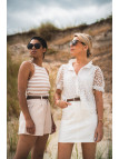 Jupe blanche avec ceinture marron