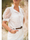 Jupe blanche avec ceinture marron