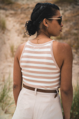 Haut rayé beige et blanc