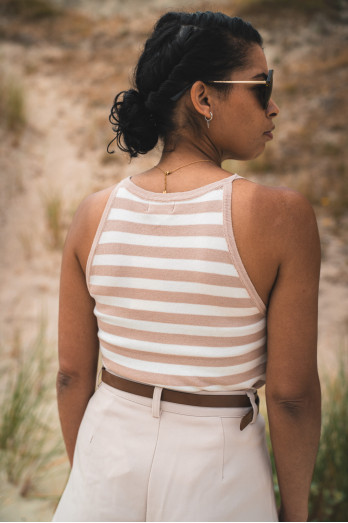 Haut rayé beige et blanc