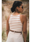 Haut rayé beige et blanc