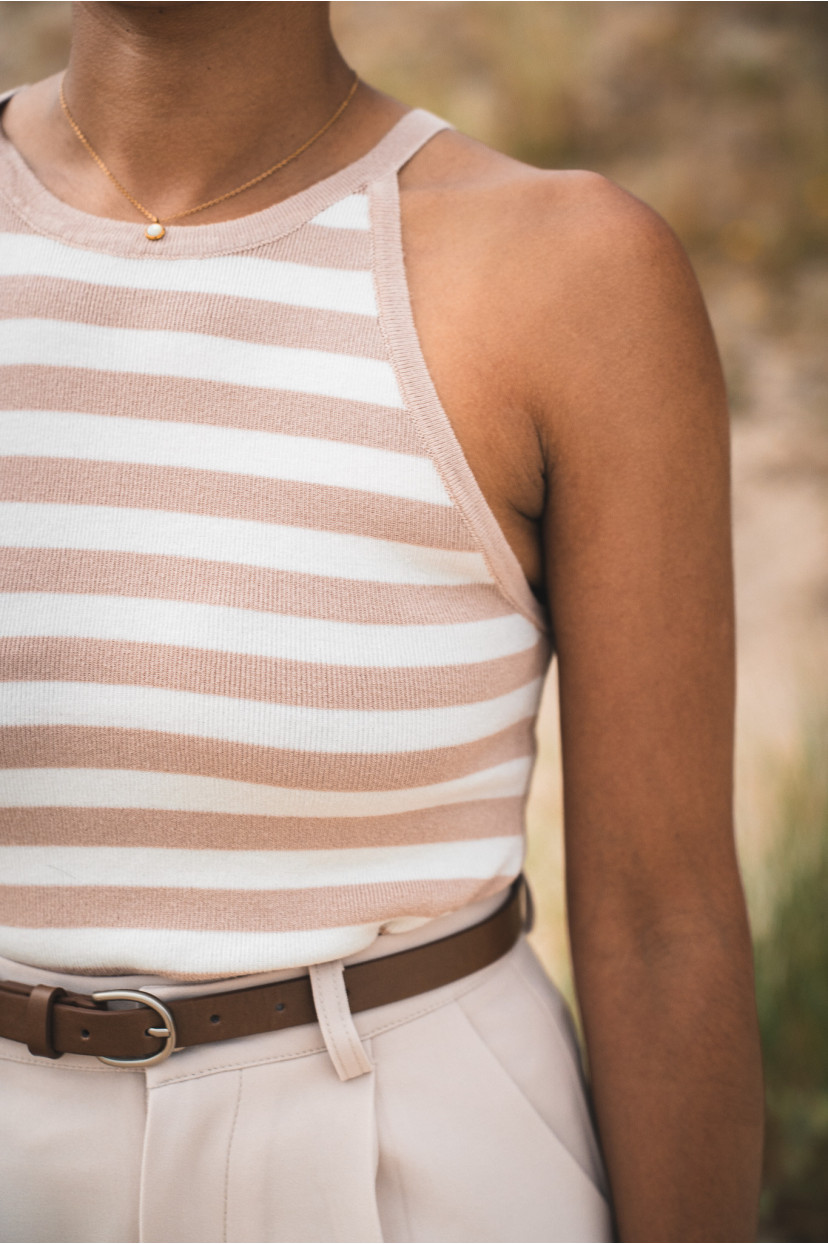 Haut rayé beige et blanc