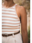 Haut rayé beige et blanc
