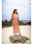 Robe longue beige fendu