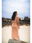Robe longue beige fendu