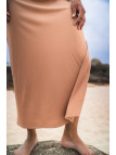 Robe longue beige fendu