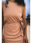 Robe longue beige fendu
